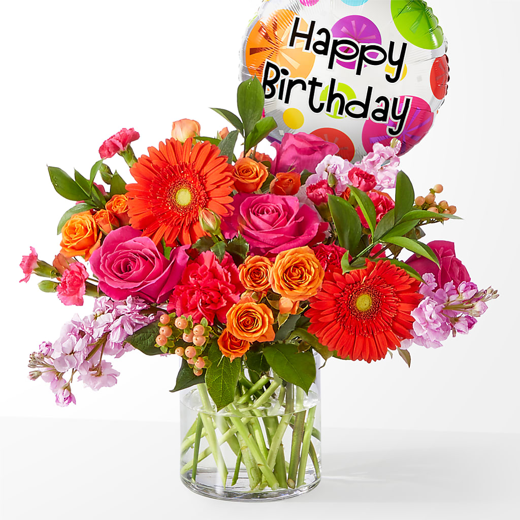 Fiesta Bouquet with Birthday Balloon – Columbia Florist, Bronx NY