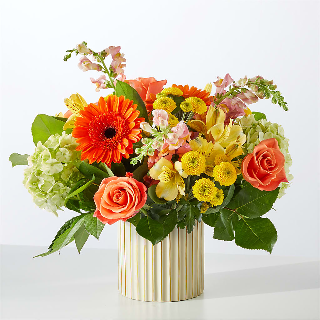 Autumn Sunshine Bouquet with Ivory Vase –  Columbia Florist, Bronx NY